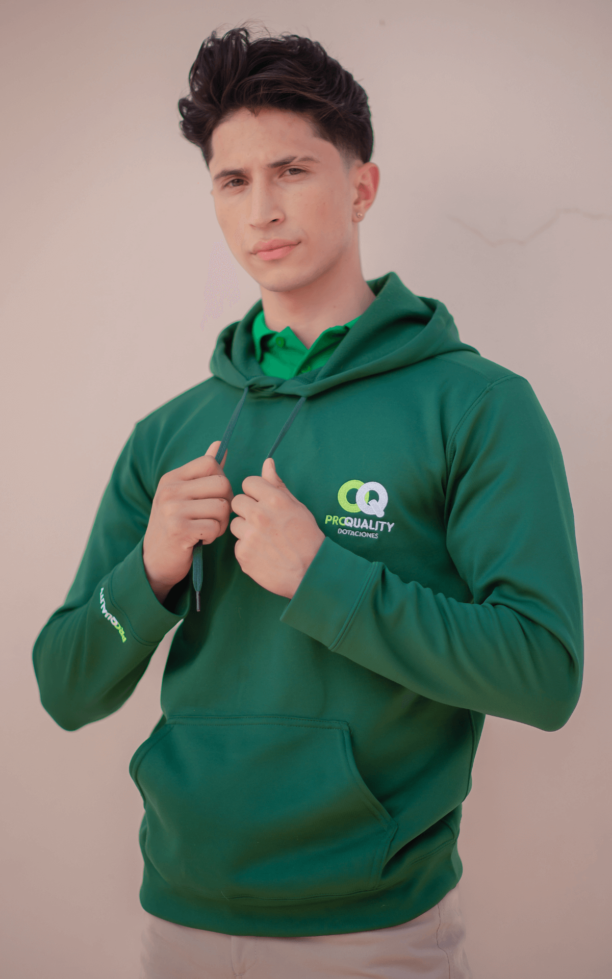 152-HOODIE ALGODÓN VERDE UNISEX CAPOTA-PROQUALITY