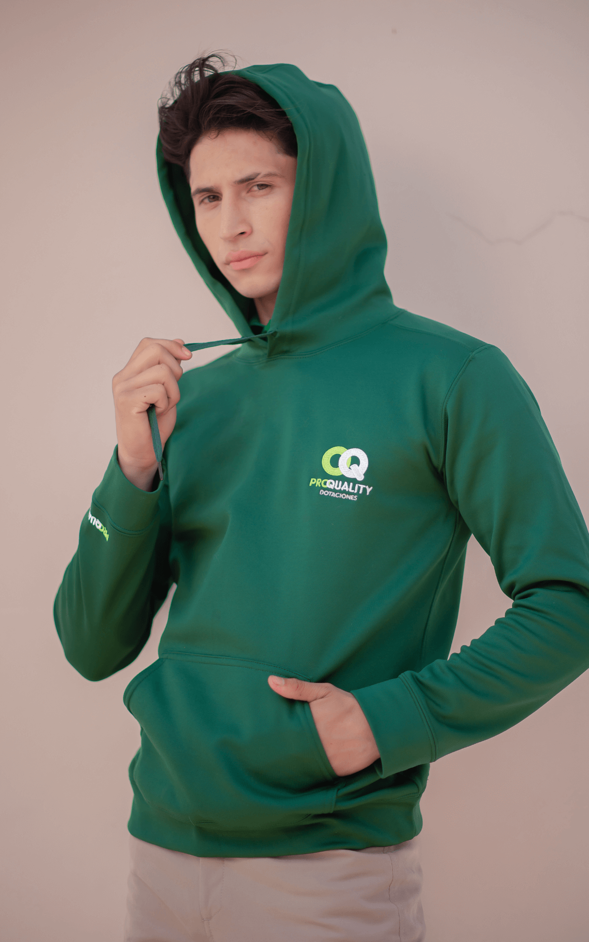 153-HOODIE ALGODÓN VERDE UNISEX CAPOTA-PROQUALITY